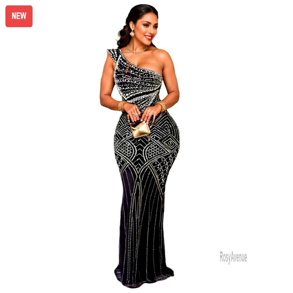 Long Prom Dress Formal Evening Gown Sheer Mesh Rhinestone Embellished
